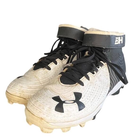 Boys Under Armour Harper 4 3022061-100 Leather Baseball Cleats Size 5Y White - Picture 2 of 6